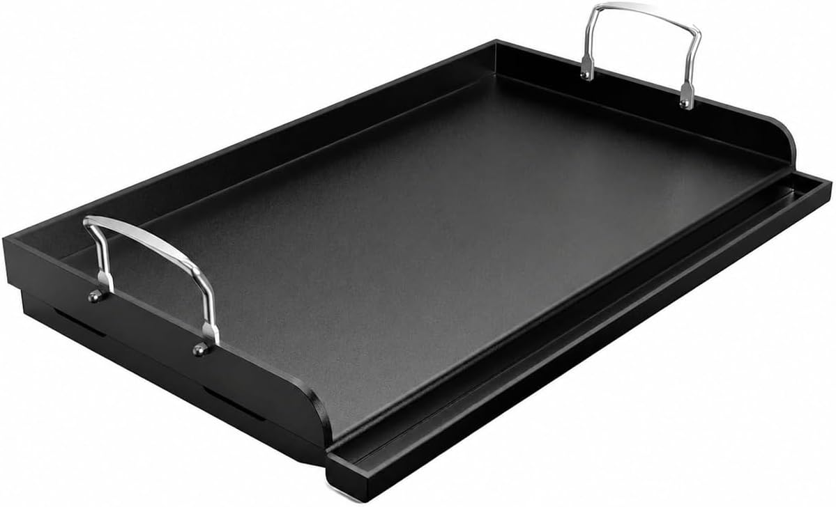 25" x 16" Pre-Seasoned Cast Iron Griddle | Large Non-Stick Flat Top for BBQ & Camping 🍔