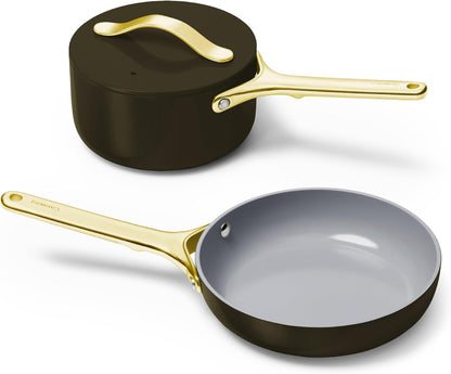 2-Piece Mini Ceramic Cookware Set 🌼 | Non-Toxic Non-Stick Fry Pan & Sauce Pan, Compatible with Induction/Gas/Electric Stovetops, Oven Safe