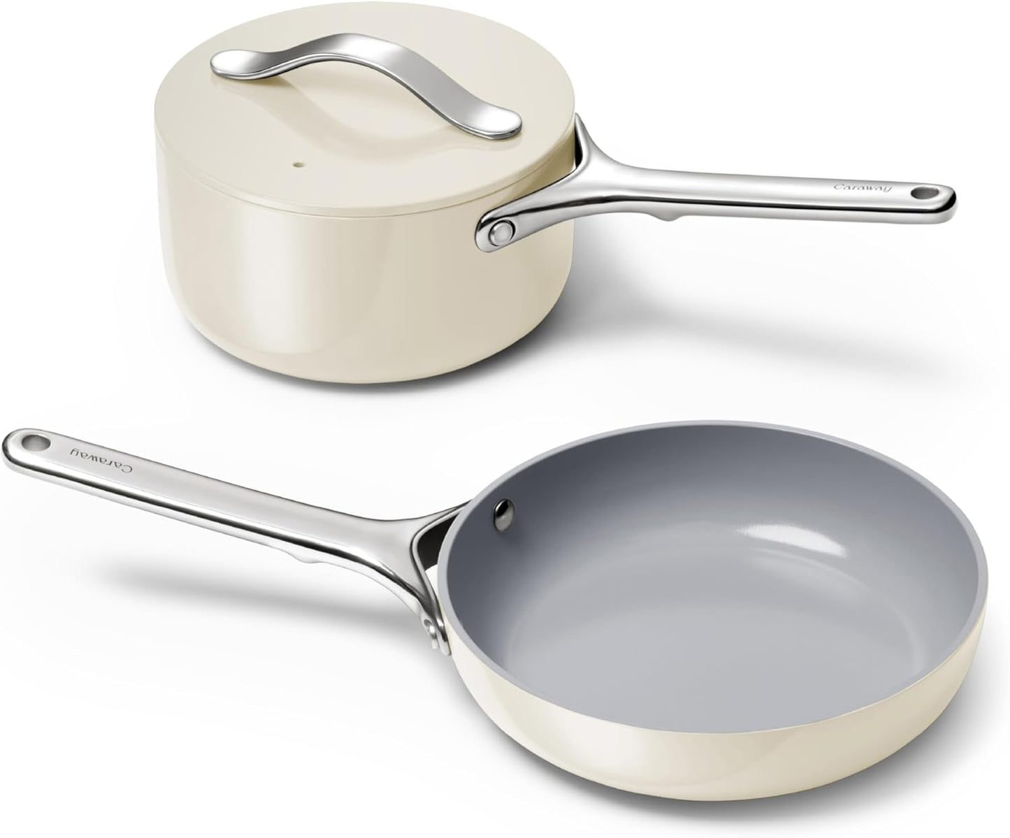 2-Piece Mini Ceramic Cookware Set 🌼 | Non-Toxic Non-Stick Fry Pan & Sauce Pan, Compatible with Induction/Gas/Electric Stovetops, Oven Safe