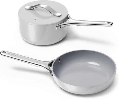 2-Piece Mini Ceramic Cookware Set 🌼 | Non-Toxic Non-Stick Fry Pan & Sauce Pan, Compatible with Induction/Gas/Electric Stovetops, Oven Safe