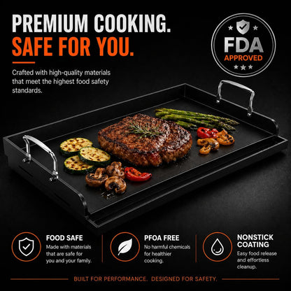 25" x 16" Pre-Seasoned Cast Iron Griddle | Large Non-Stick Flat Top for BBQ & Camping 🍔
