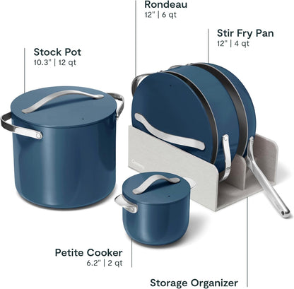 🥘 Healthy Ceramic Non-Stick Cookware Set | 8-Piece Kitchen Cookware with Storage Rack