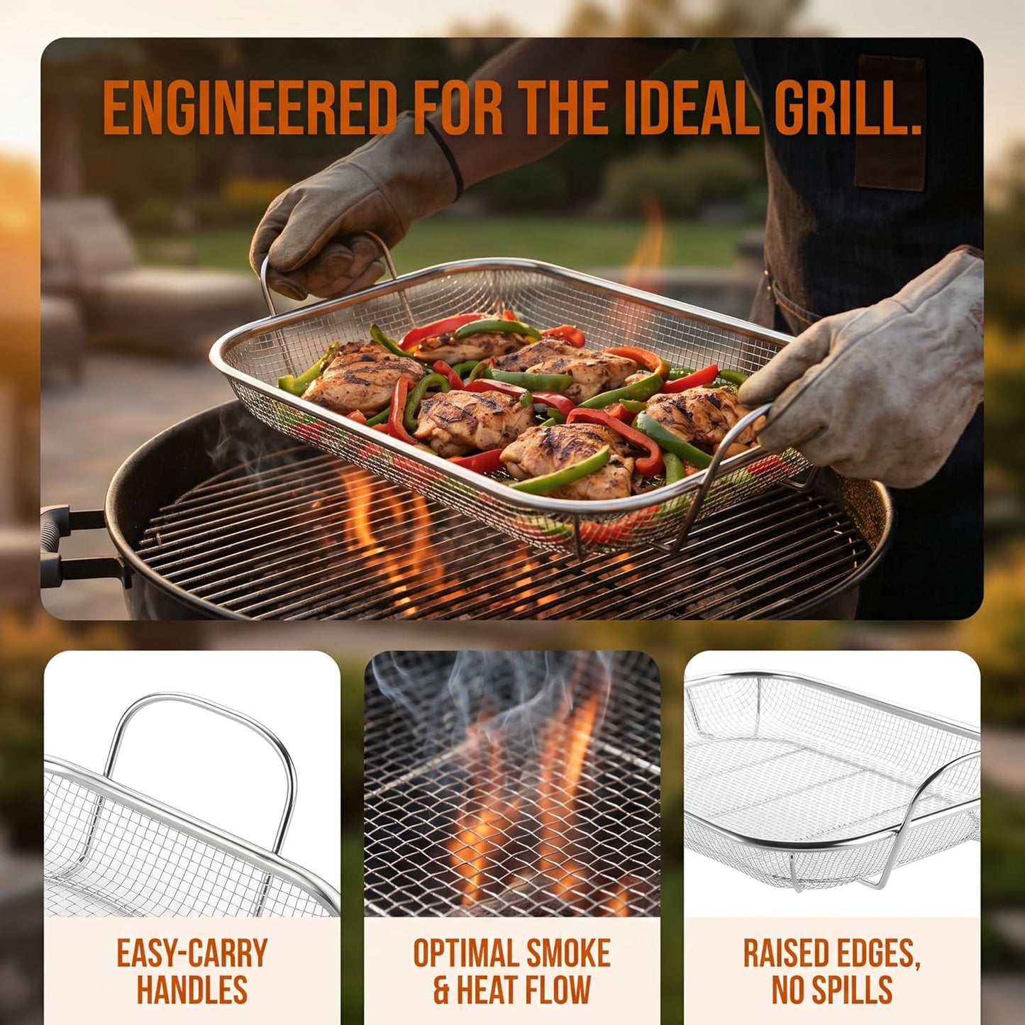 🔥 Heavy-Duty Stainless Steel Grill Basket | Perfect for BBQ & Outdoor Cooking 🧺