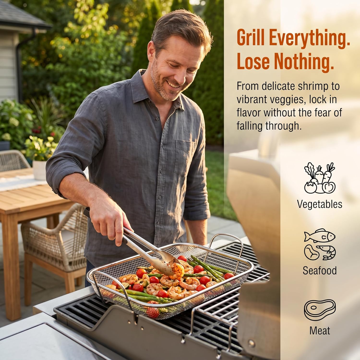 🔥 Heavy-Duty Stainless Steel Grill Basket | Perfect for BBQ & Outdoor Cooking 🧺