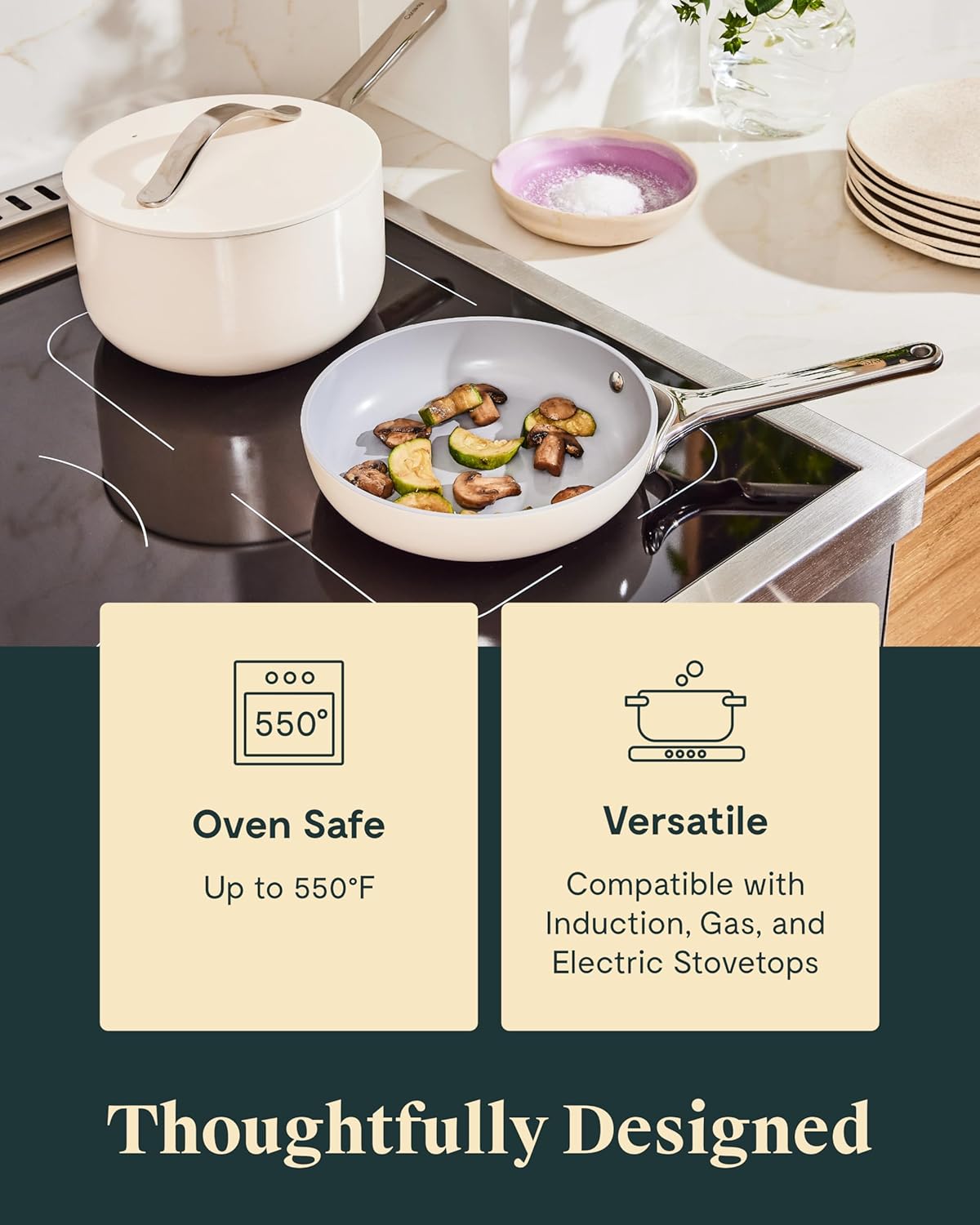 2-Piece Mini Ceramic Cookware Set 🌼 | Non-Toxic Non-Stick Fry Pan & Sauce Pan, Compatible with Induction/Gas/Electric Stovetops, Oven Safe