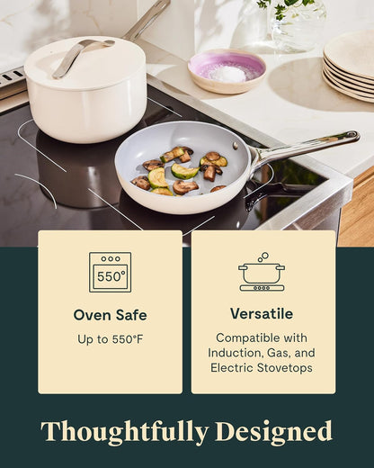 2-Piece Mini Ceramic Cookware Set 🌼 | Non-Toxic Non-Stick Fry Pan & Sauce Pan, Compatible with Induction/Gas/Electric Stovetops, Oven Safe