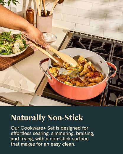 🥘 Healthy Ceramic Non-Stick Cookware Set | 8-Piece Kitchen Cookware with Storage Rack