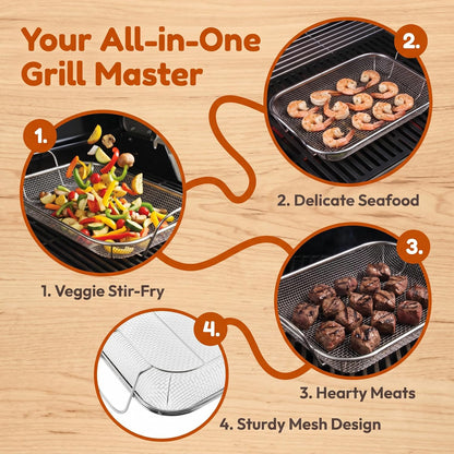 🔥 Heavy-Duty Stainless Steel Grill Basket | Perfect for BBQ & Outdoor Cooking 🧺
